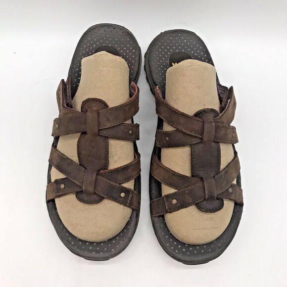 Skechers Outdoor Lifestyle Sandals Woman's 8 Brown Leather Slip On Strappy Slide - Picture 5 of 11